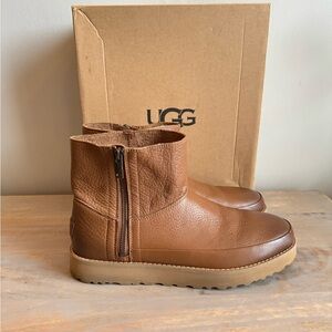 WOMENS Sz 10 CHESTNUT UGG DECONSTRUCTED MINI ZIP LEATHER BOOTS 1123571 WORN ONCE